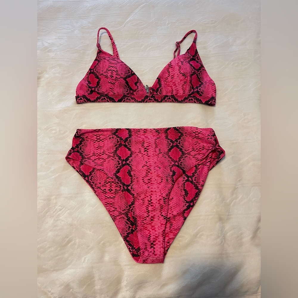 Pink Snake Print high waist Bikini Set